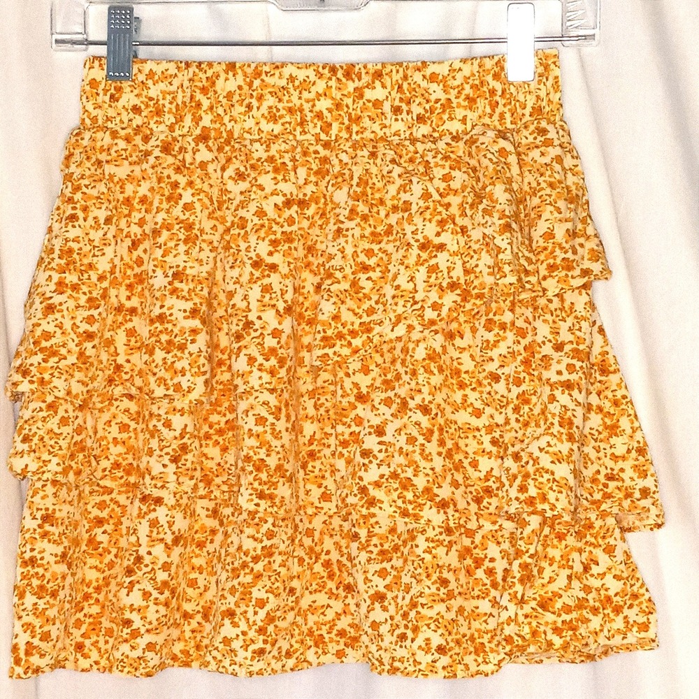 Copper Key Ruffle Mini Skirt Floral Print Elastic Waist Casual Cute Girls Size L
